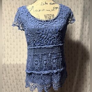 Blue Crochet Lace Blouse